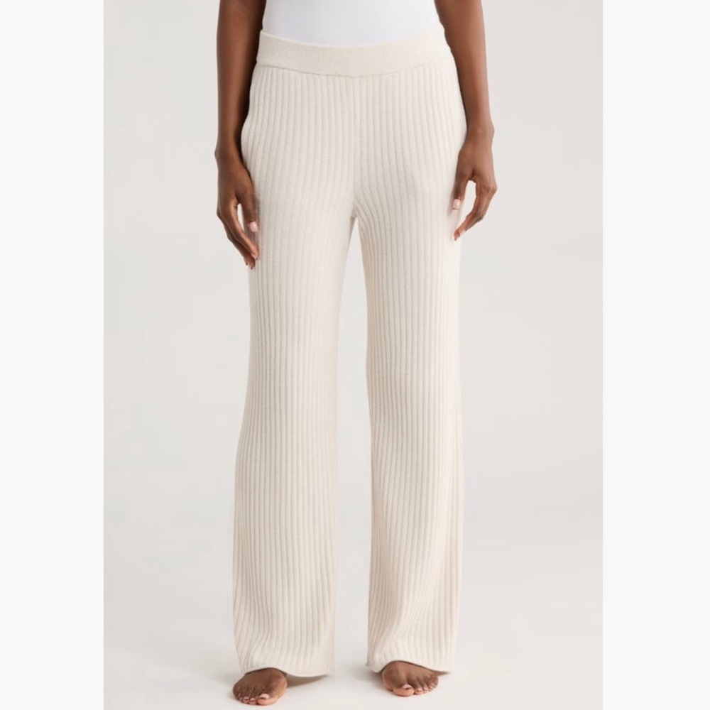 Barefoot Dreams CozyChic Ultra Lite Rib Rolled Edge Pants Almond SZ L